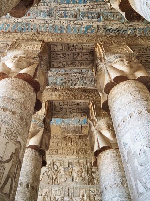 amazing columns and capitals, Goddess Hathor, Egyptian temple, ancient Egypt