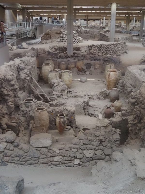 Akrotiri archeological site, Santorini, ancient pots, Greek Islands