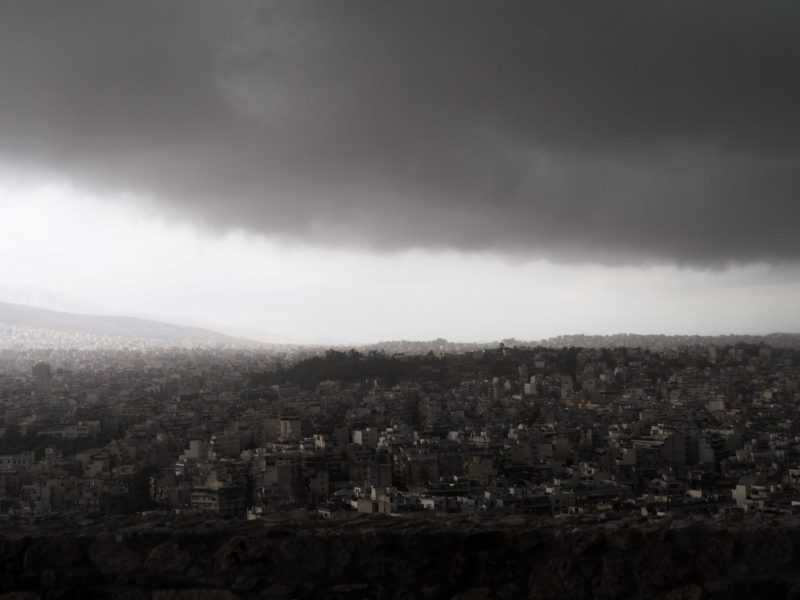 Athens, storm clouds, Greece, view of Athens