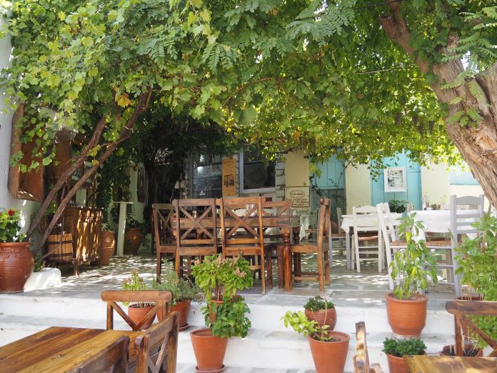 Naxos hilltop village, Greek Islands, alfresco dining, Cyclades