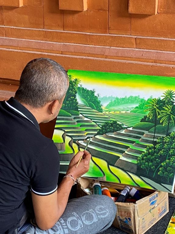 Bali artist, art co-operative, Ubud, rice terraces