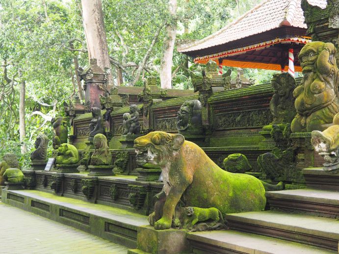 moss covered statues, Ubud, Bali, Monkey Forest