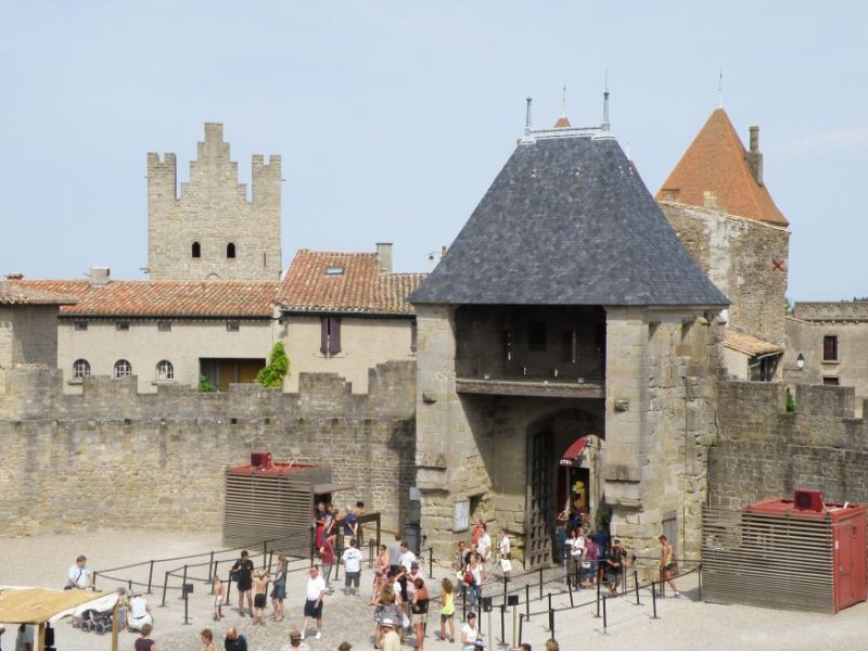 Medieval walled city, France, drawbridge city gate